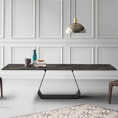 Ginevra White Marble Top Rectangle Dining Table Black Dining Table