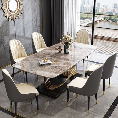 Domenico Stable Rectangle Dining Table-Marble Top Large Room Table