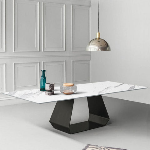Ginevra White Marble Top Rectangle Dining Table Black Dining Table