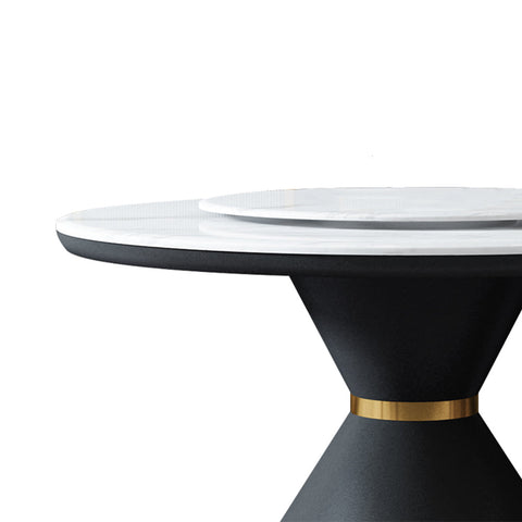 Rinaldo Marble Top Round White/Black Dining Table With Turntable