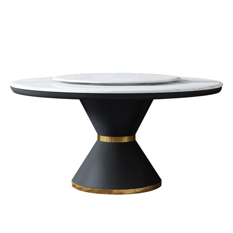Rinaldo Marble Top Round White/Black Dining Table With Turntable