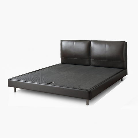 Allison Black Microfiber Leather Modern Simple Bed Frame with Back Cushions King Size