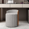 Fanny Microfiber Leather/Fabric/Houndstooth Ottoman White Round Vanity Stool