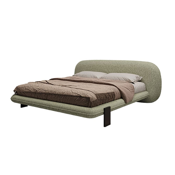 Birch Boucle Fabric Minimalism Modern Round Headboard Bed Frame