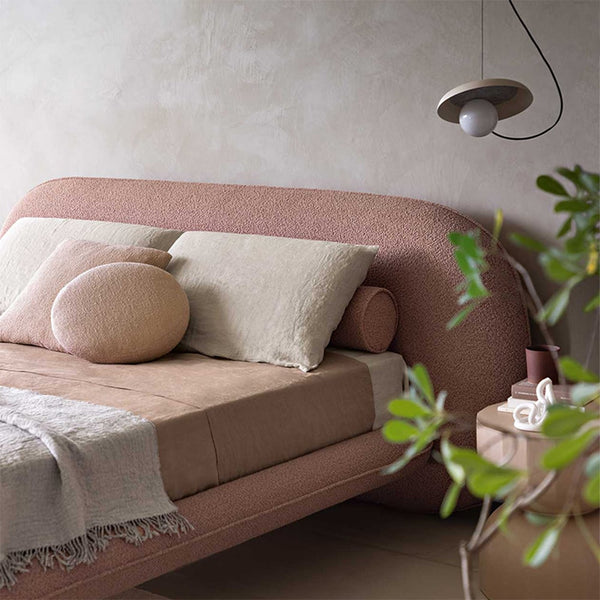 Birch Boucle Fabric Minimalism Modern Round Headboard Bed Frame