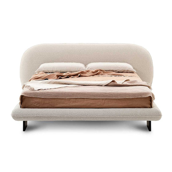 Birch Boucle Fabric Minimalism Modern Round Headboard Bed Frame