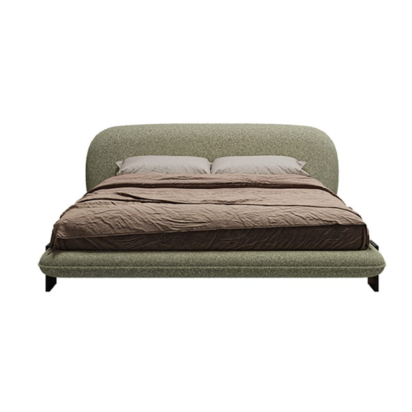 Birch Boucle Fabric Minimalism Modern Round Headboard Bed Frame
