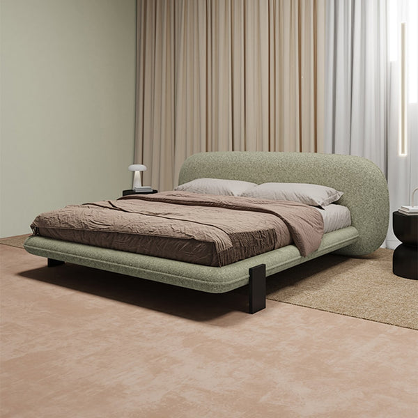 Birch Boucle Fabric Minimalism Modern Round Headboard Bed Frame