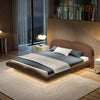 Adriel Microfiber Leather Modern Shaped Headboard Floating Bed Frame