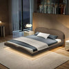 Adriel Microfiber Leather Modern Shaped Headboard Floating Bed Frame