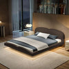 Adriel Microfiber Leather Modern Shaped Headboard Floating Bed Frame