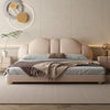 Ezra Microfiber Leather Shaped Headboard Modern Bed Frame