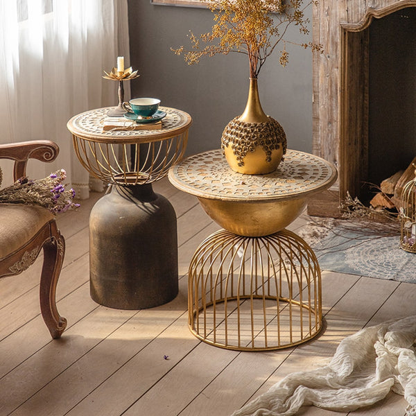 Ichigo Vintage Iron Hollow Black Round Side Table