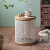 Ivory Retro Openwork Carved Round Side Table