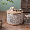 Ivory Retro Openwork Carved Round Side Table