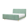 Nathaly Light Green Velvet Fabric Stripe Pattern Bed Frame