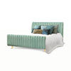 Nathaly Light Green Velvet Fabric Stripe Pattern Bed Frame